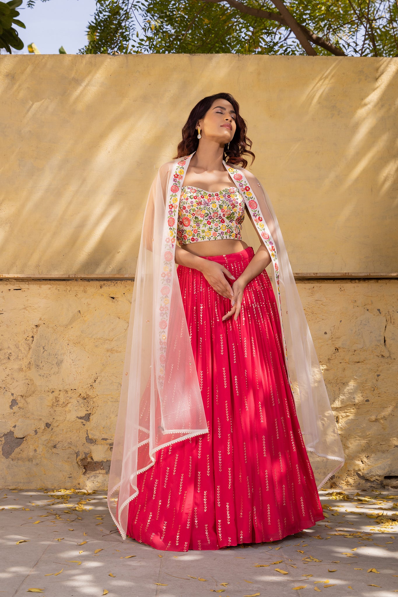 Pink Georgette Thread Work Lehenga Set - L image