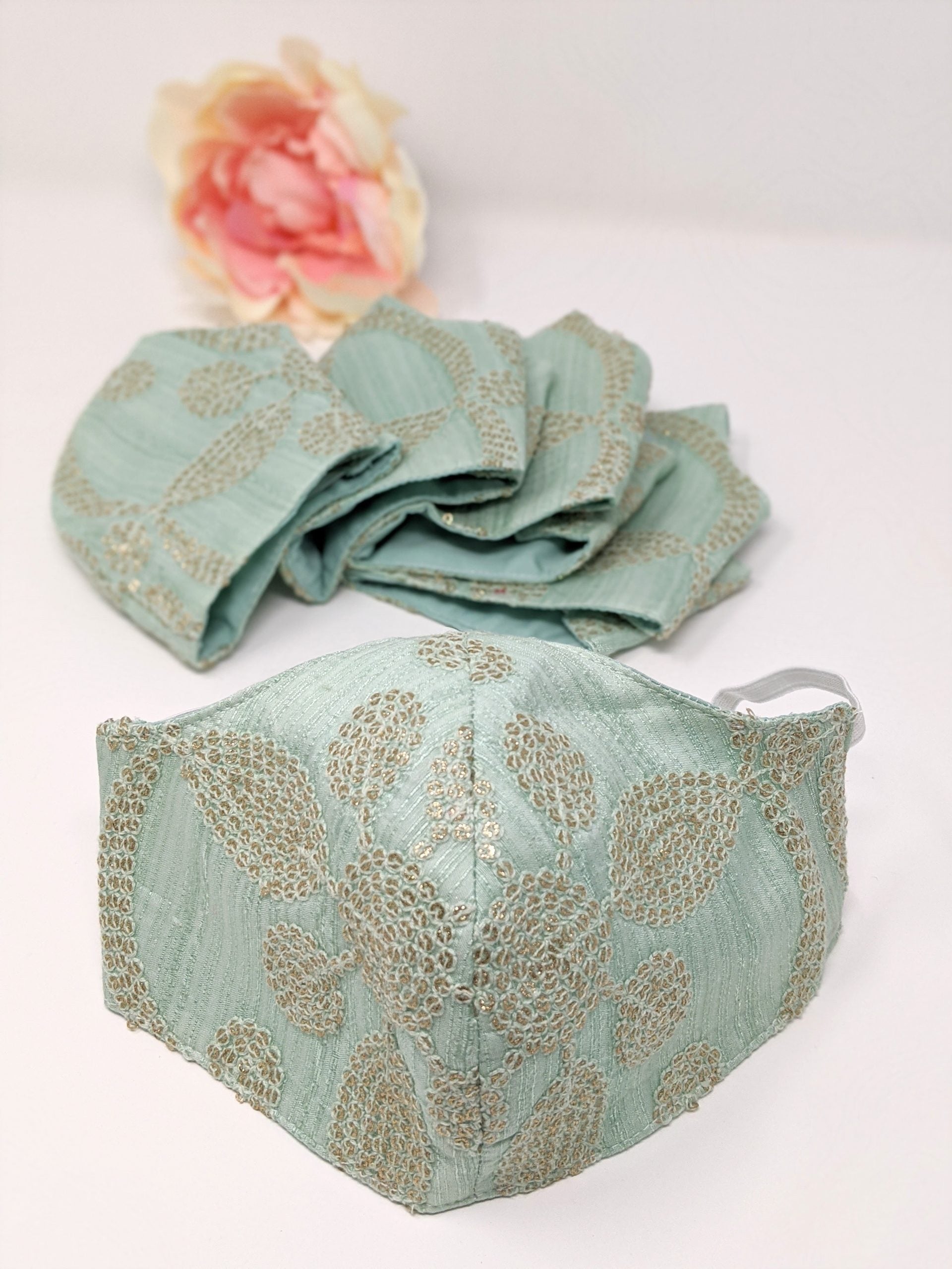 Sky Blue Silk Embroidered Mask image 0