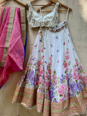 Ivory Handpainted Bridal Mirror Lehenga Set image 1