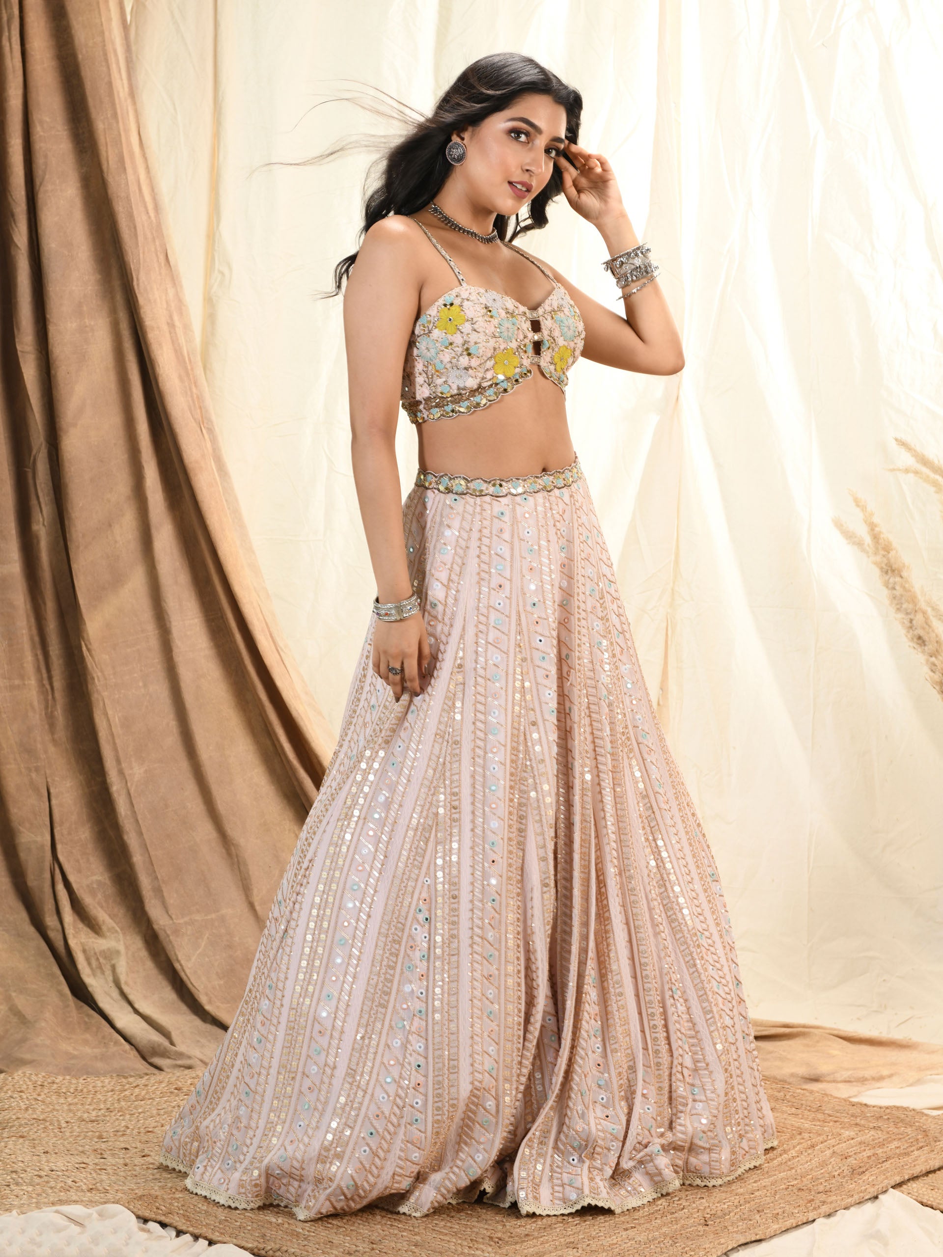 Baby Pink Shimmer Lehenga Set image 1