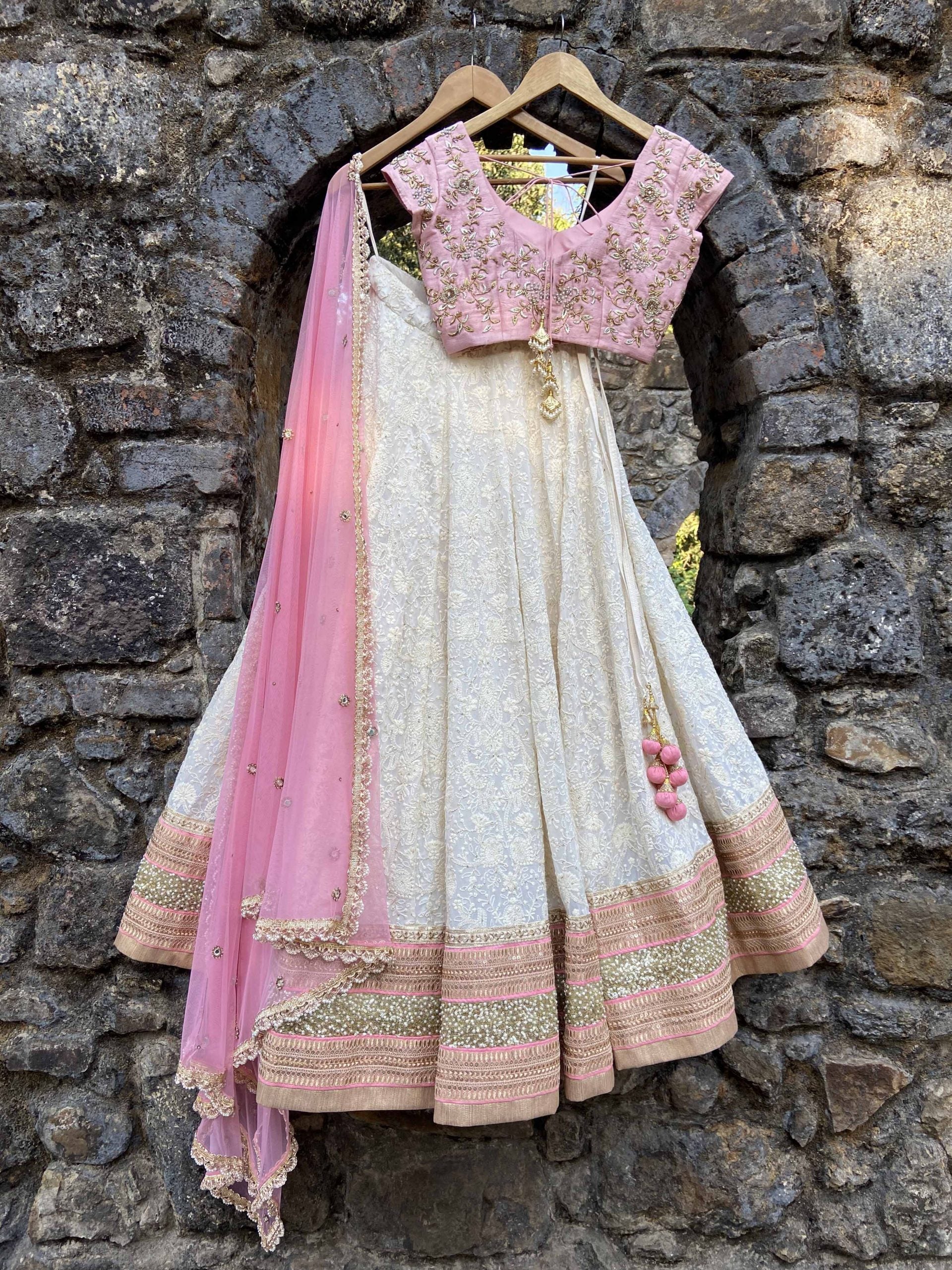 Ivory and Pink Lucknowi Lehenga Set image 1