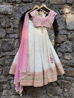 Ivory and Pink Lucknowi Lehenga Set image 1