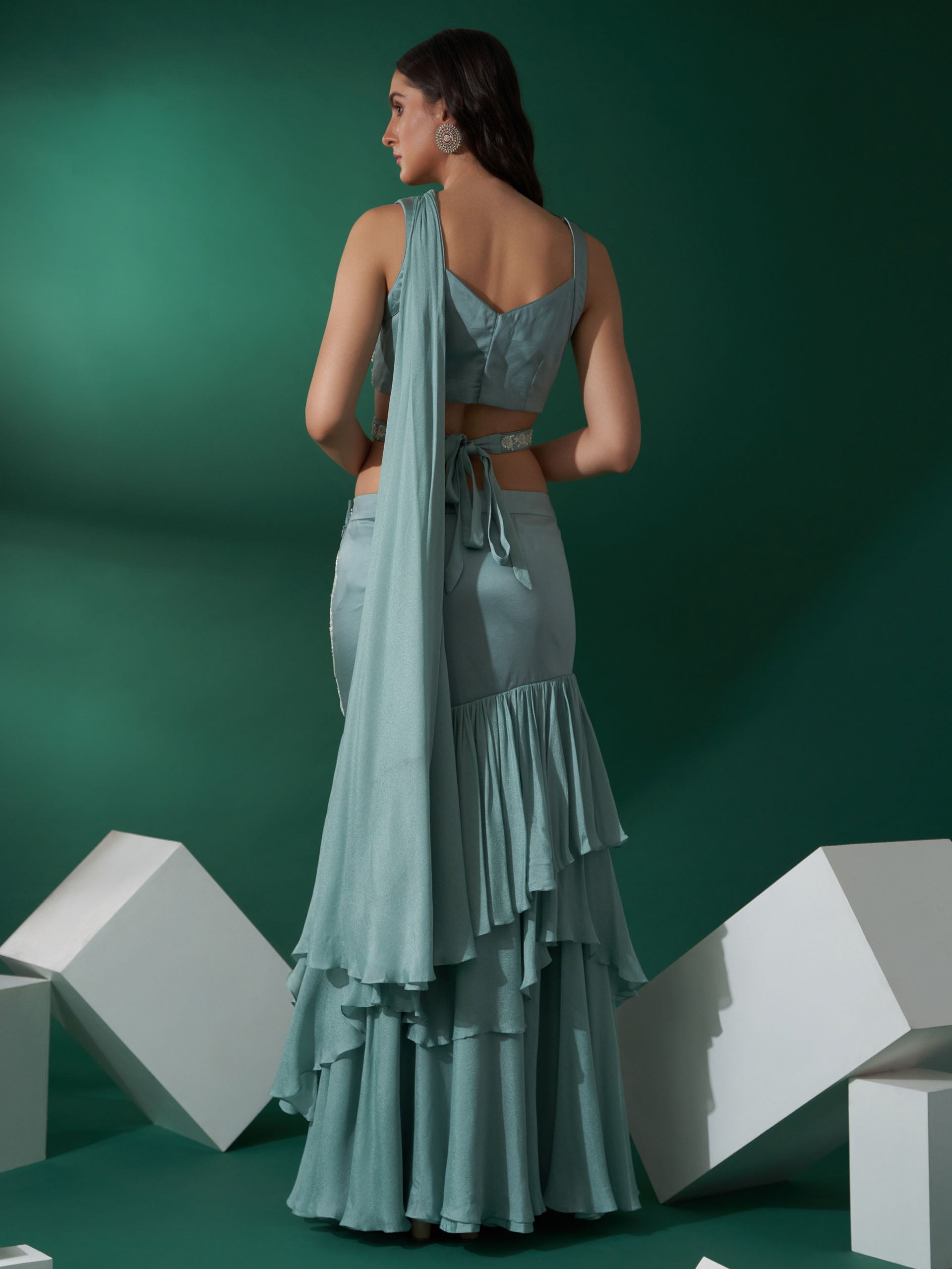 Sea Green Mermaid Lehenga Set image 3