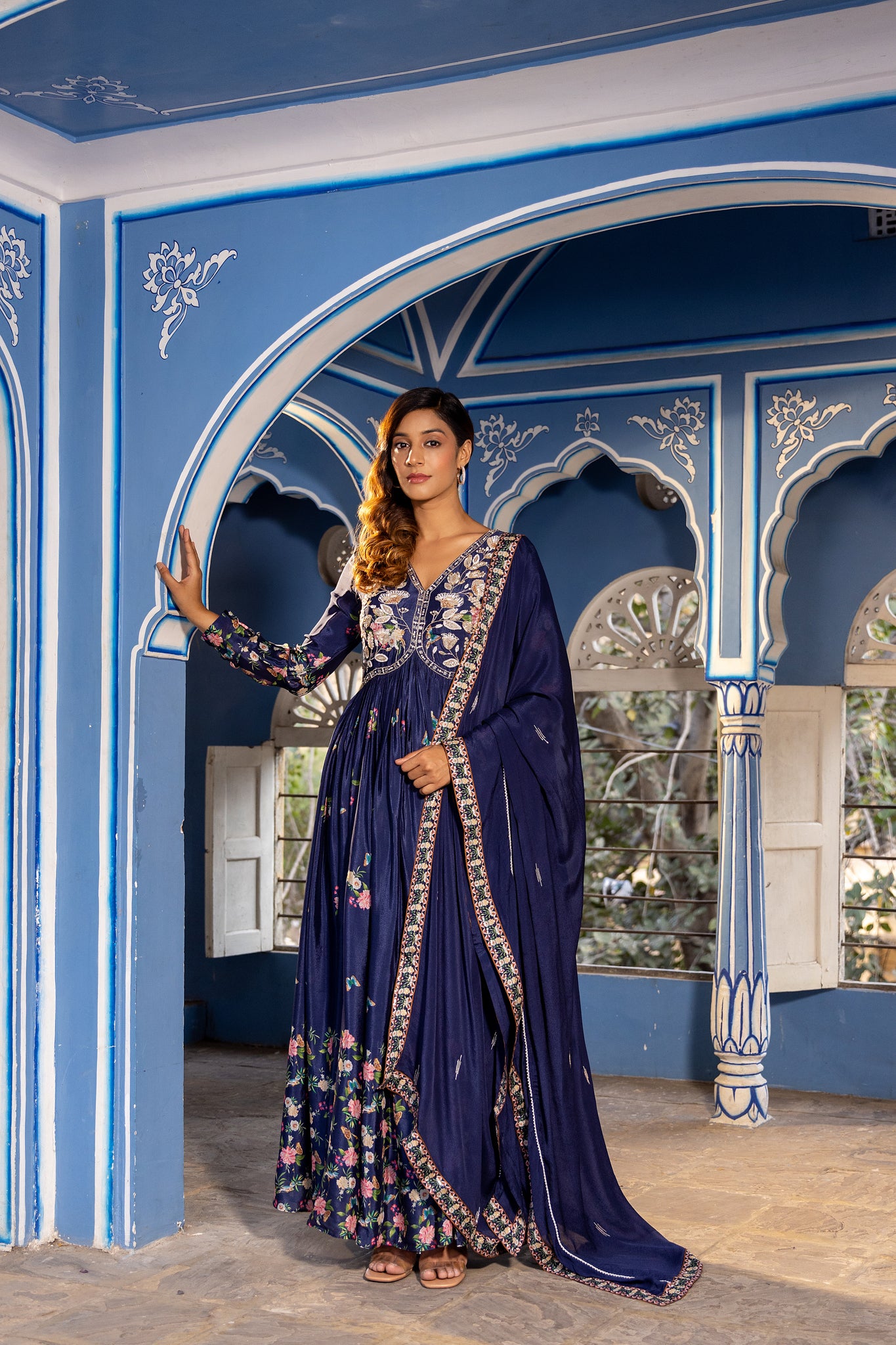 Navy Embroidered Anarkali Set image 4
