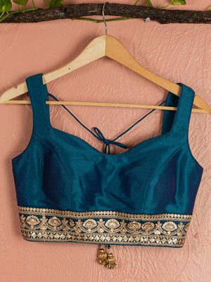 Peacock Blue Lehenga Set With Sky Blue Dupatta image 3