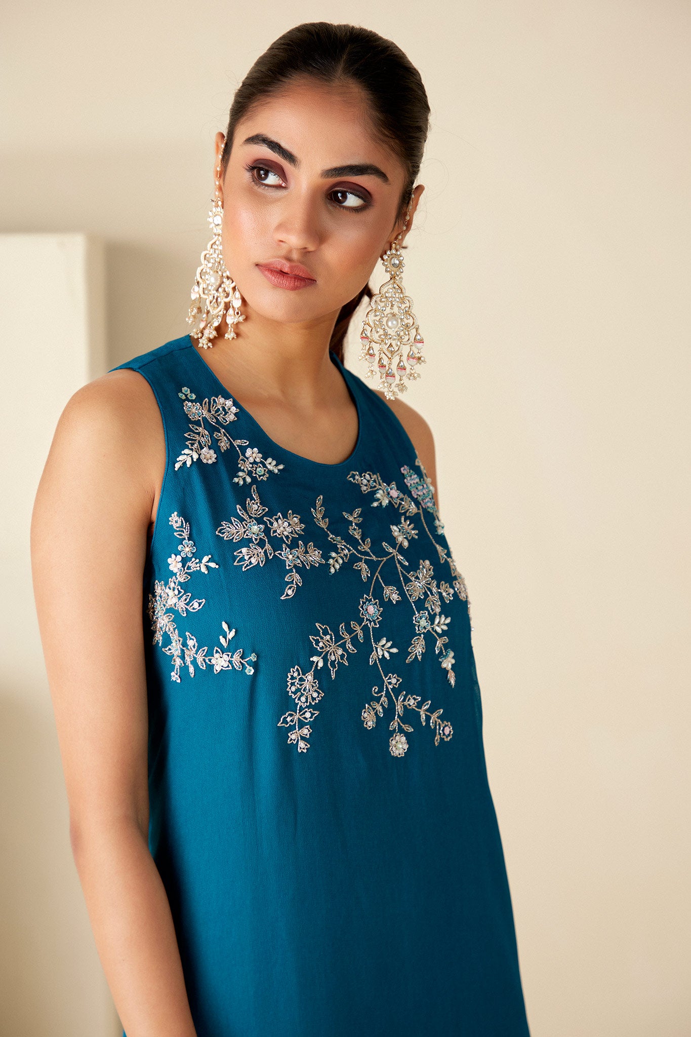Handcrafted Teal Blue Fusion Dress image 1