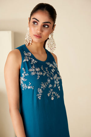 Handcrafted Teal Blue Fusion Dress image 1