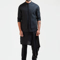 Black Double Panel Nehru Kurta Set image 0