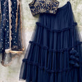 Black Ruffle Zari Lehenga Set image 0