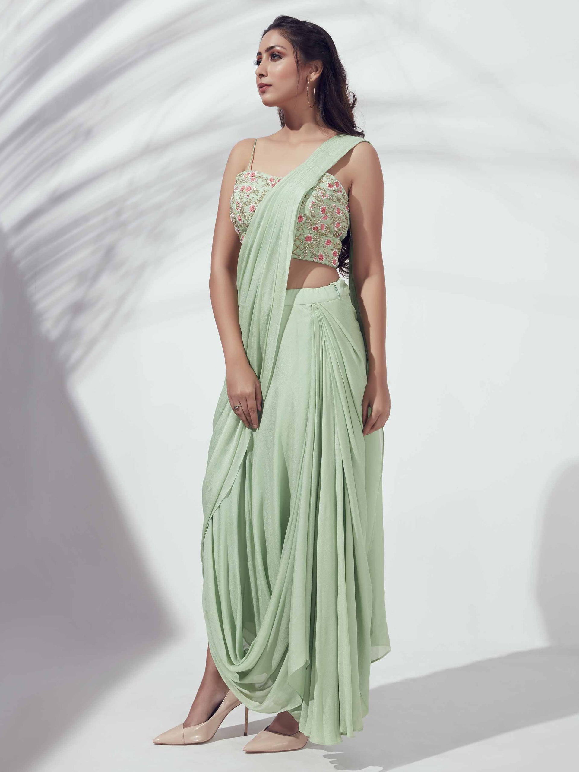 Green Skirt Saree Set image 2