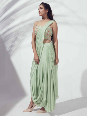 Green Skirt Saree Set image 2