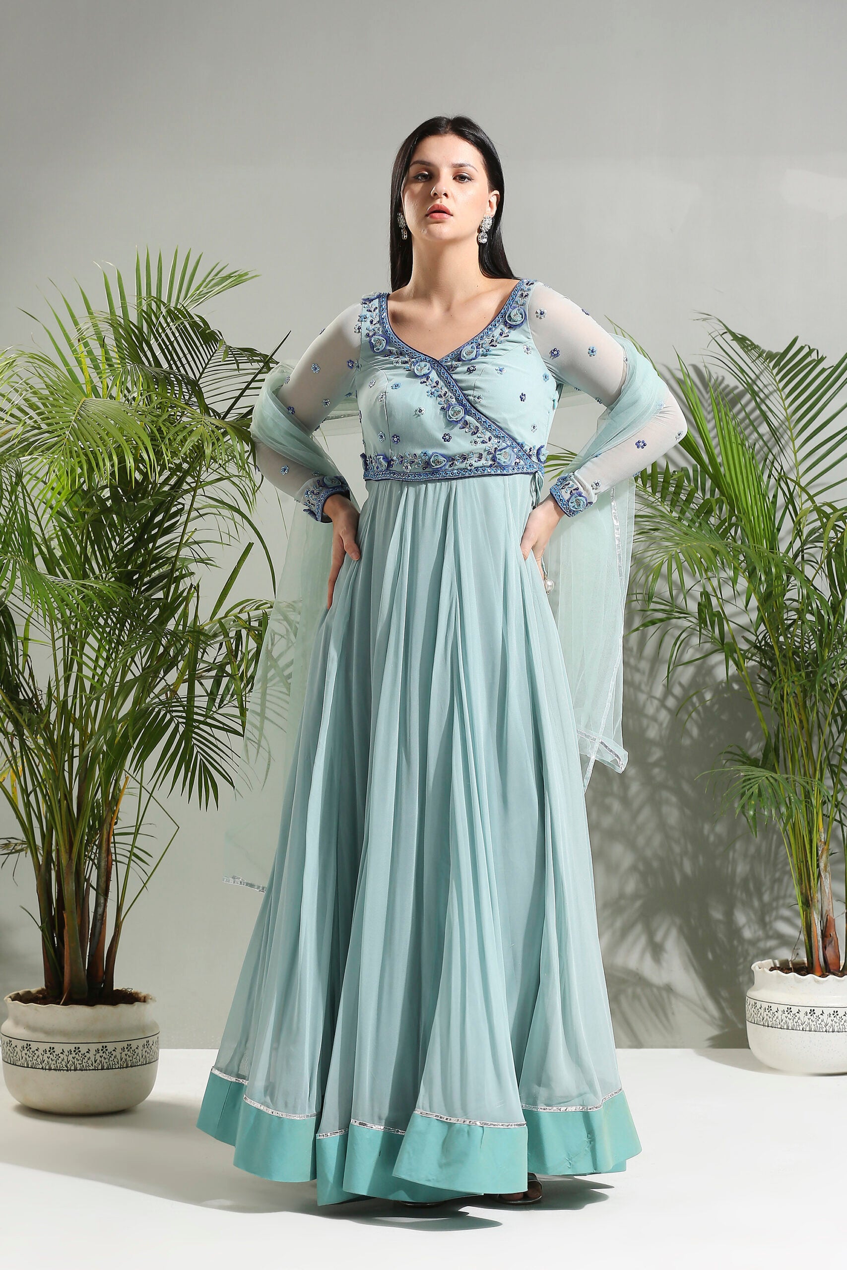 Dusty Blue Anarkali Set image 1