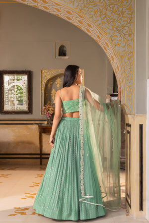 Green Georgette Crepe Sequins Embroidered Lehenga Set image 4