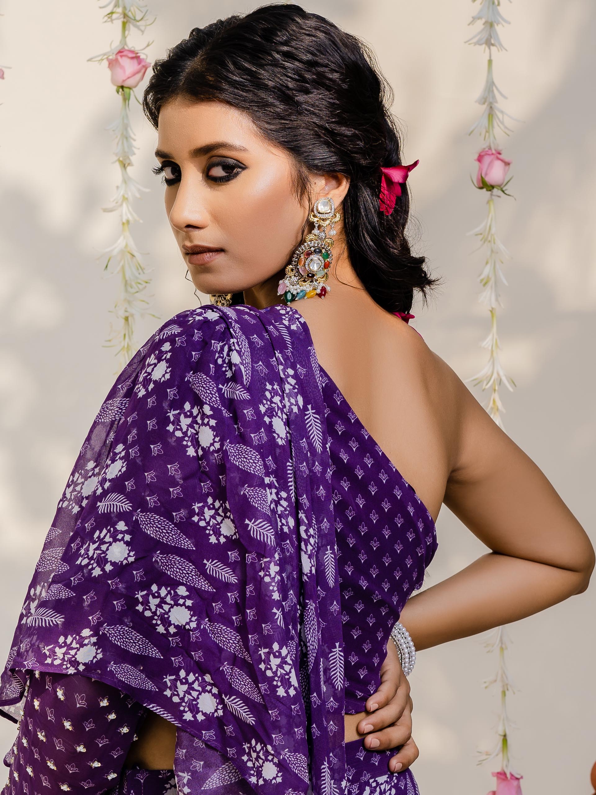 Purple Pre Draped Saree Se image 2