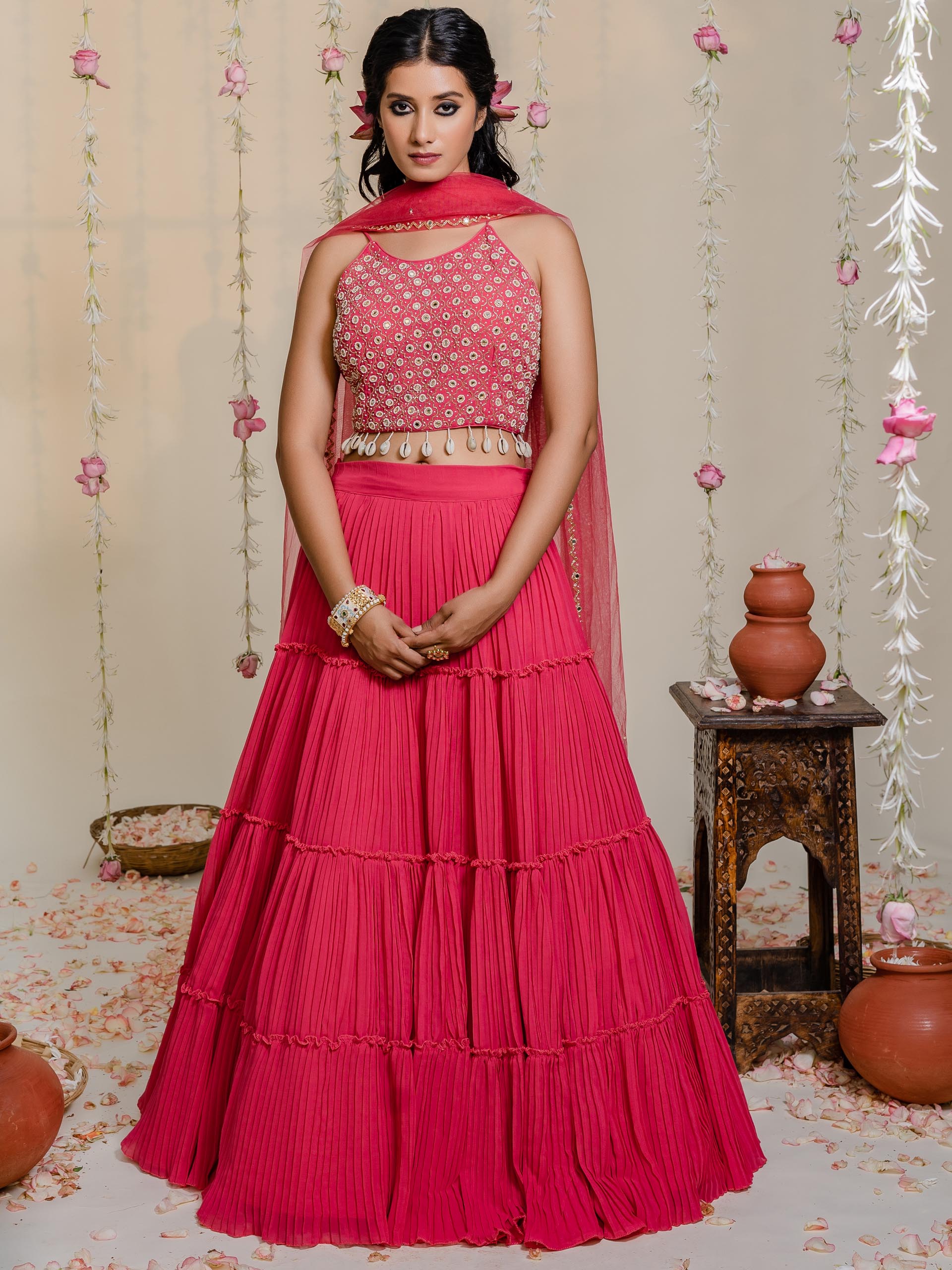 Fuchsia Pink Mirror Lehenga Set image 6