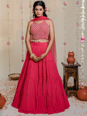 Fuchsia Pink Mirror Lehenga Set image 6