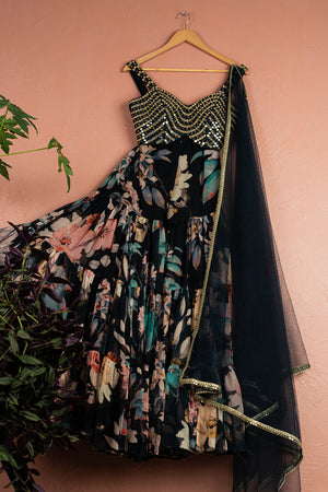 Midnight Blue Floral Mirror Sharara Set - XL image