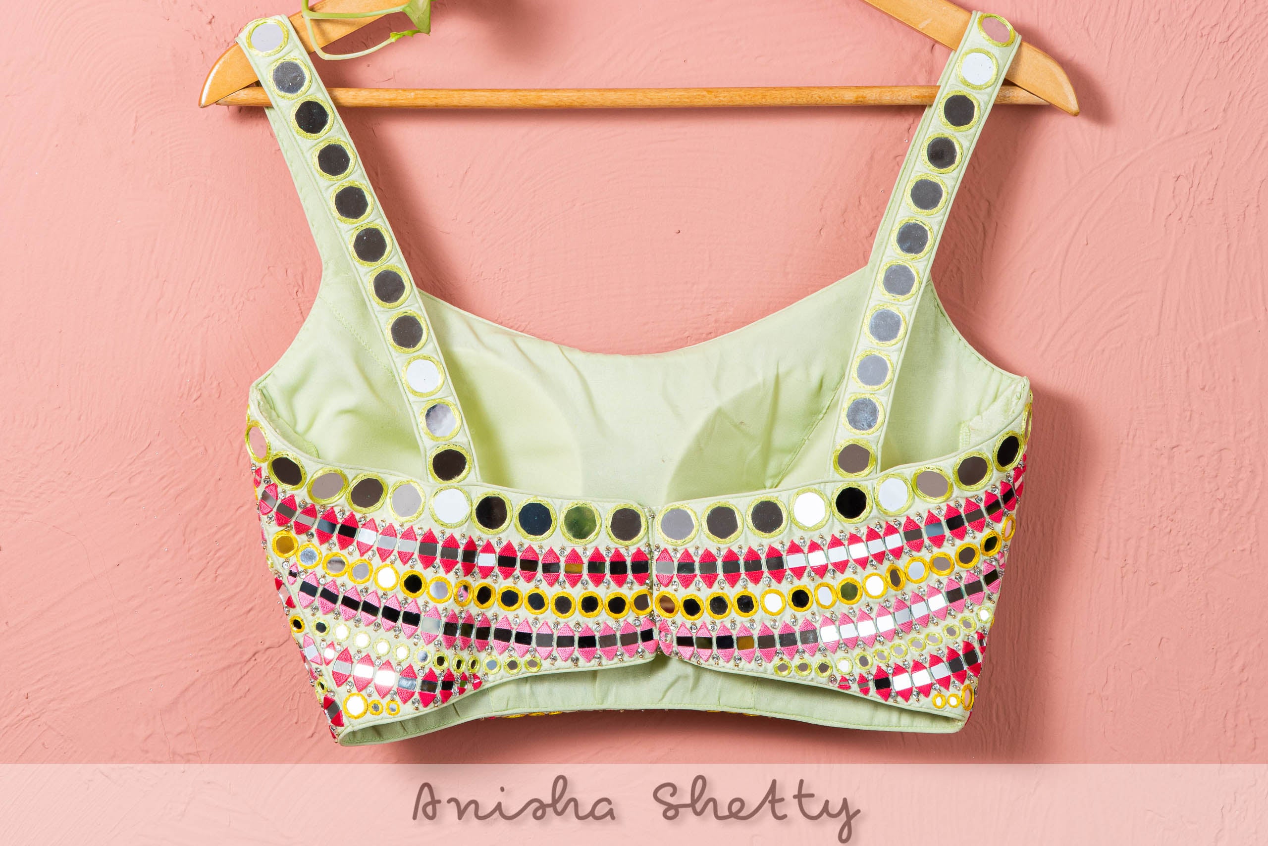 Hot Pink Mirror Sharara Set With Green Chantily Mirror Blouse image 2