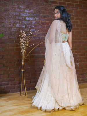 Mint Bustier and Ivory Ruffle Lehenga Set image 2