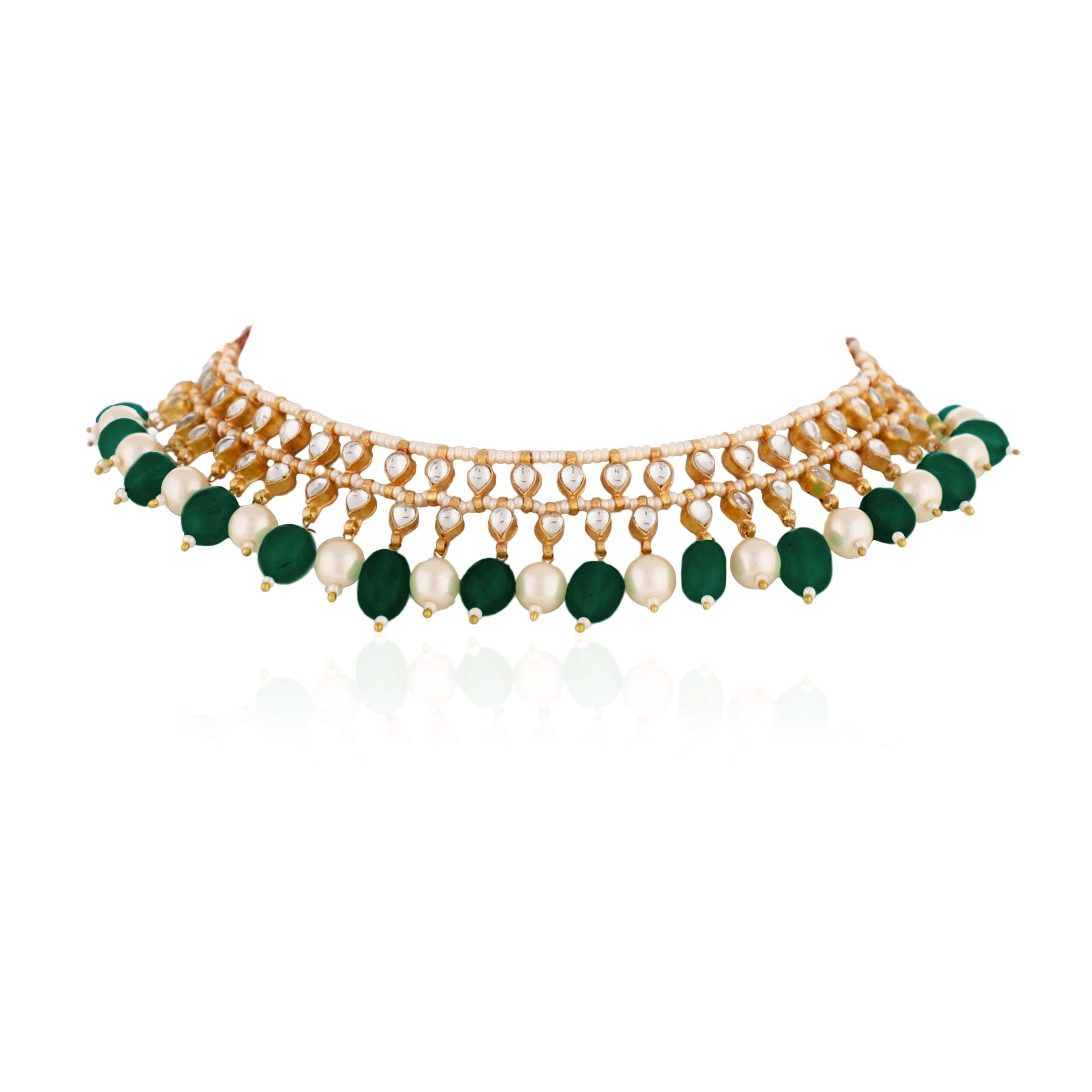 Green Beads And White Peal Choker Set image 1
