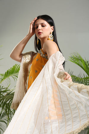 Yellow and Ivory Sharara Set image 6
