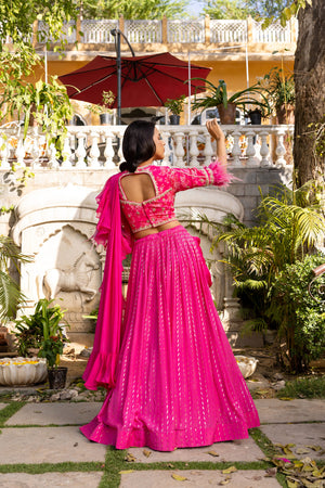 Pink Flair Sleeve Georgette Embroidered Lehenga Set image 4