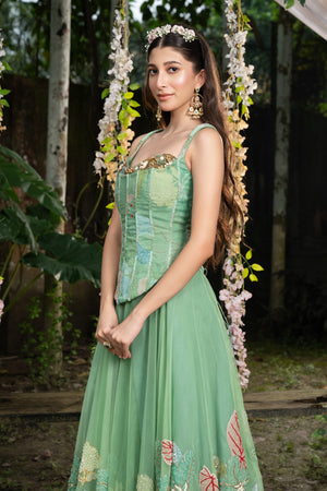 Green Corset Sharara Set image 2