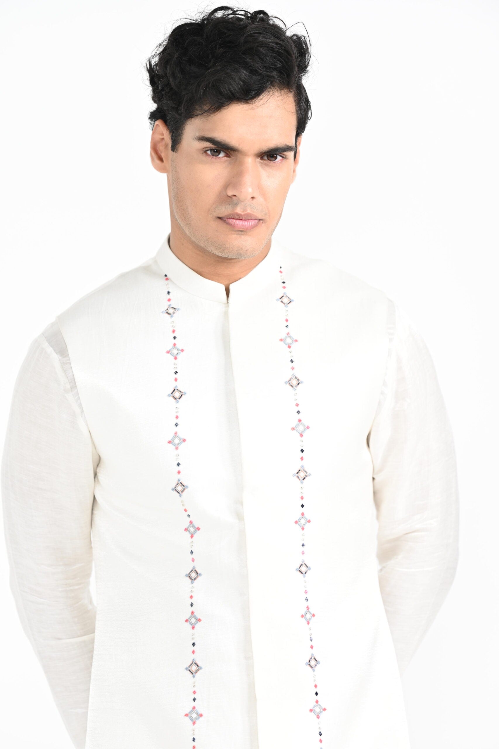 Ivory Phulkari Inspired Nehru with Embroidered Kurta Set image 4