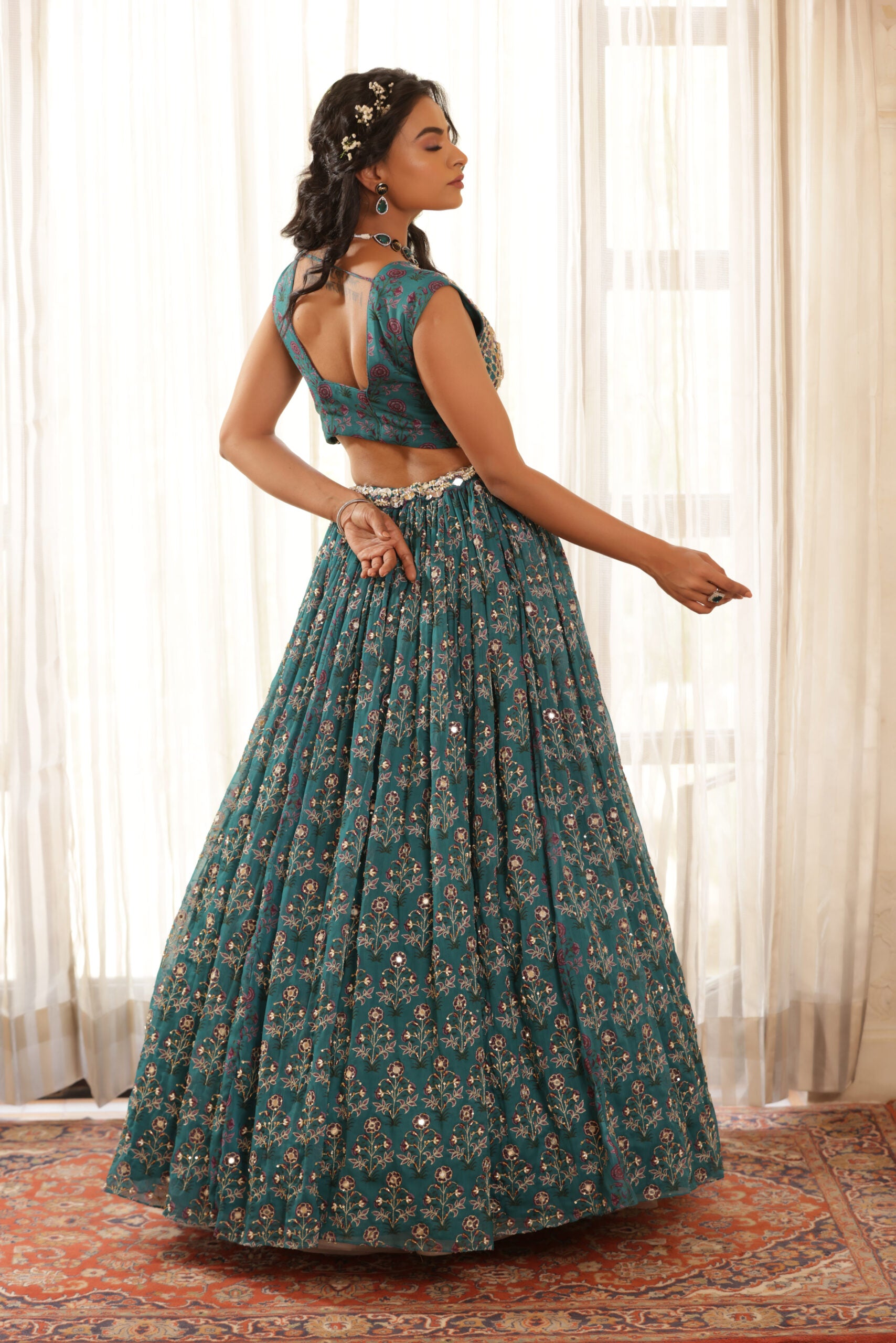 Embroidered Chiffon Lehenga image 20