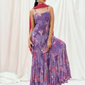Violet Printed Embroidered Sharara Suit Set with Dupatta image 0