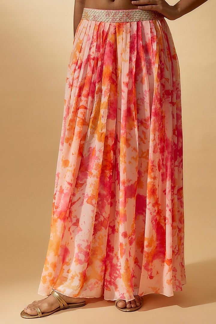 Multi Colored Pure Georgette Tie-Dye Pant Set image 3