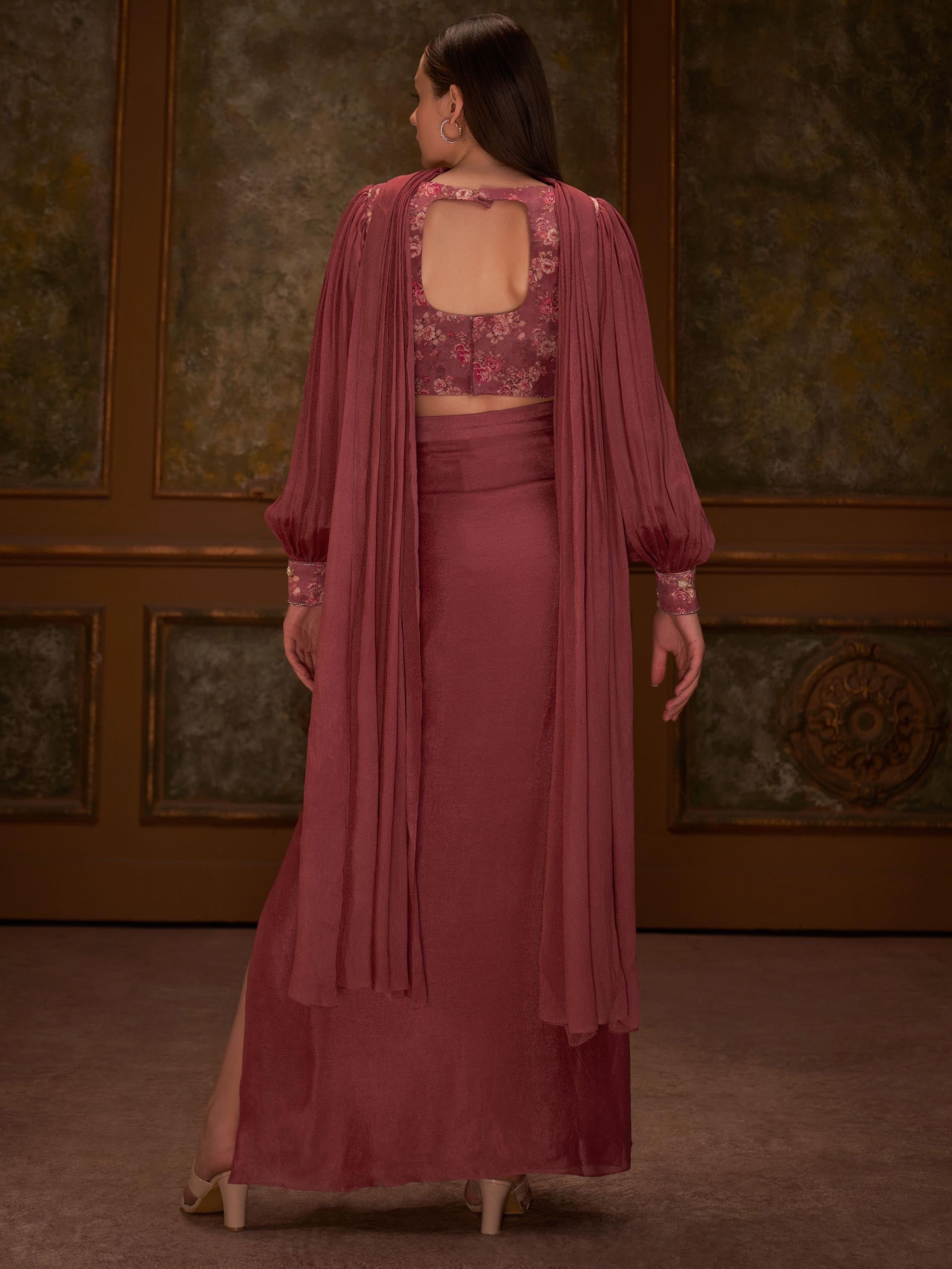 Mauve Pleated Drape Skirt Set image 3