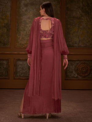 Mauve Pleated Drape Skirt Set image 3