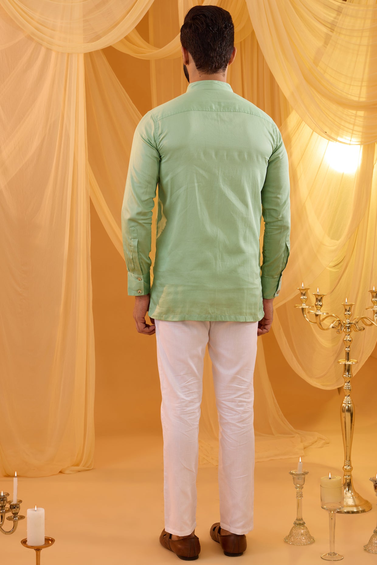 Mint Green Embroidered Open Jacket Kurta Set image 2
