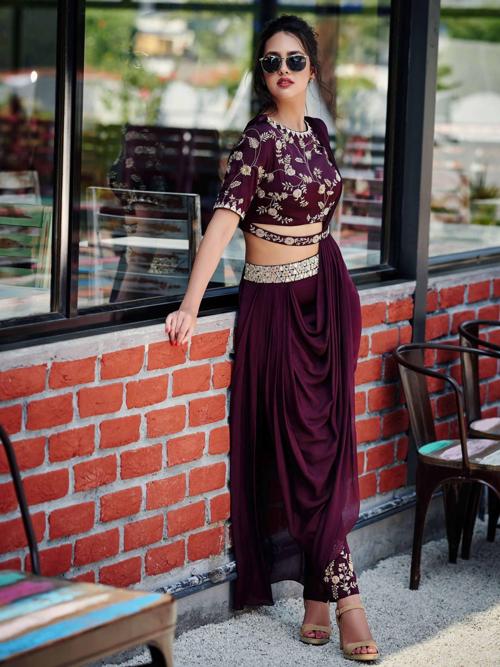 Maroon Pant Saree - Custom image