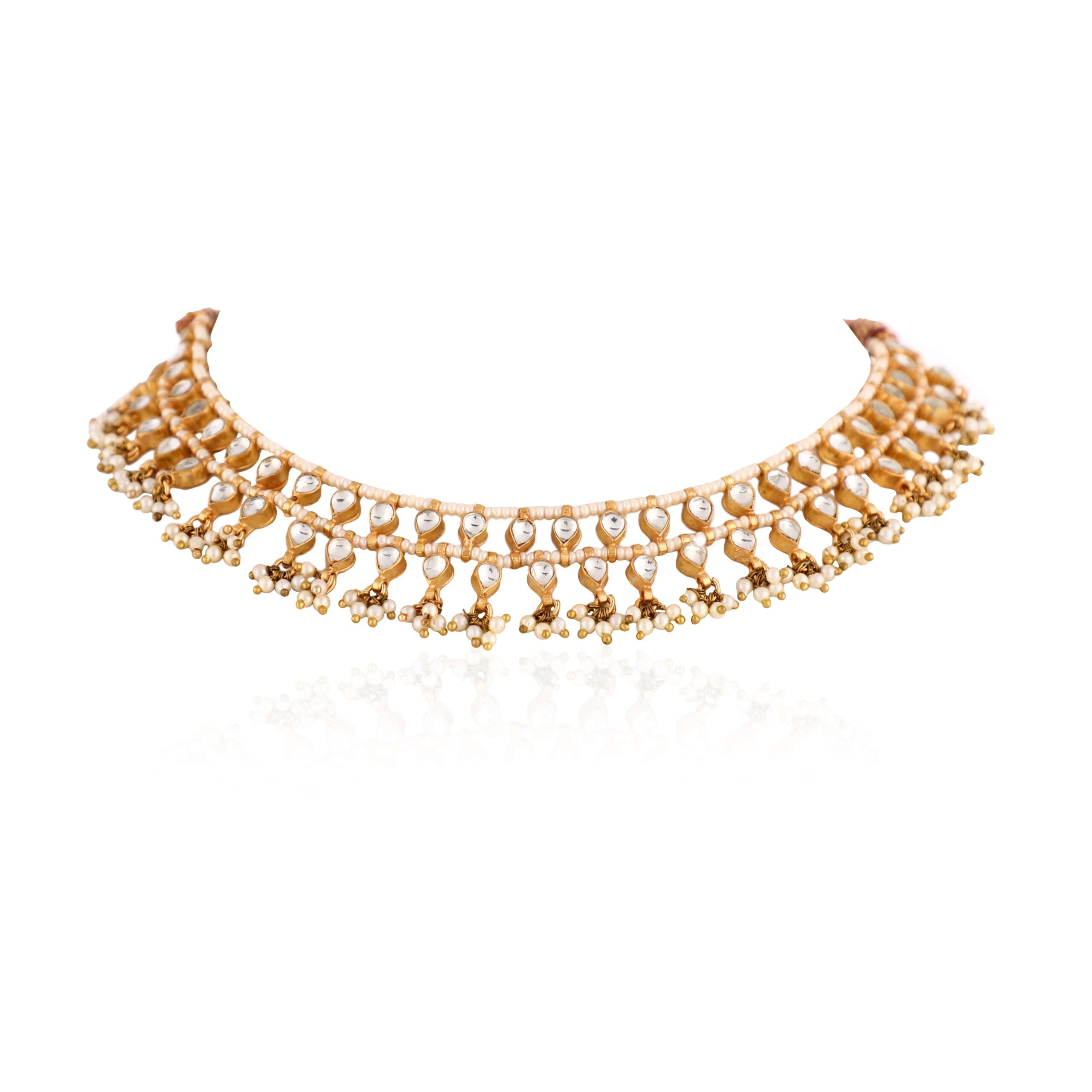 White Choker With Floral Studs image 2