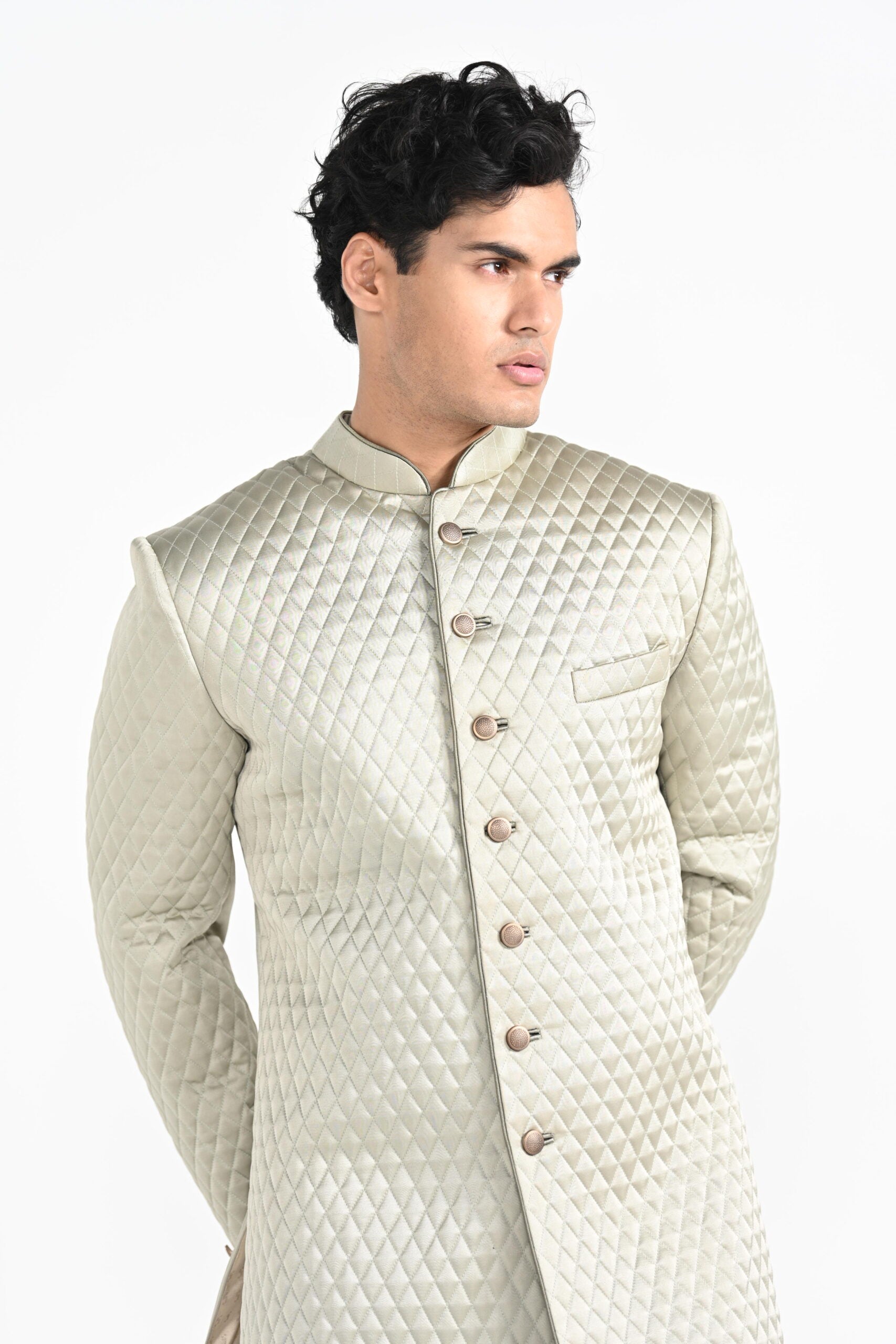 Sage Mint Green Quillted Achkan Set image 4