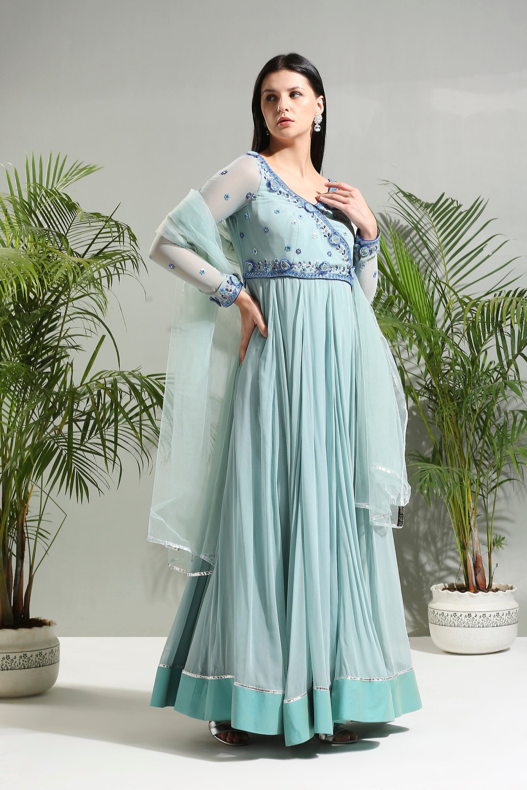 Dusty Blue Anarkali Set image 5