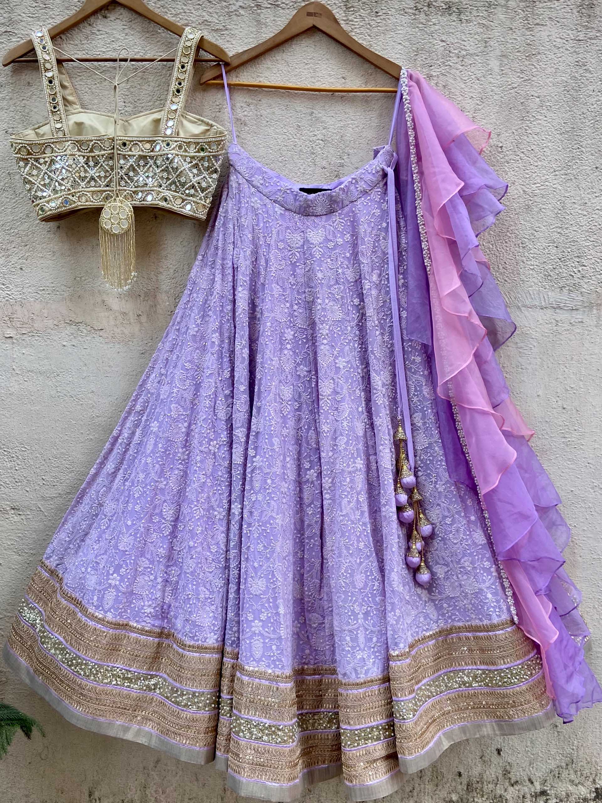 Lavender Lucknowi Ruffle Lehenga Set image 2