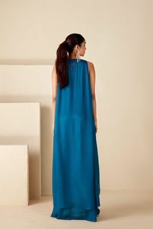 Handcrafted Teal Blue Fusion Dress image 5
