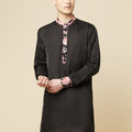 Black Art Silk Print Kurta image 0