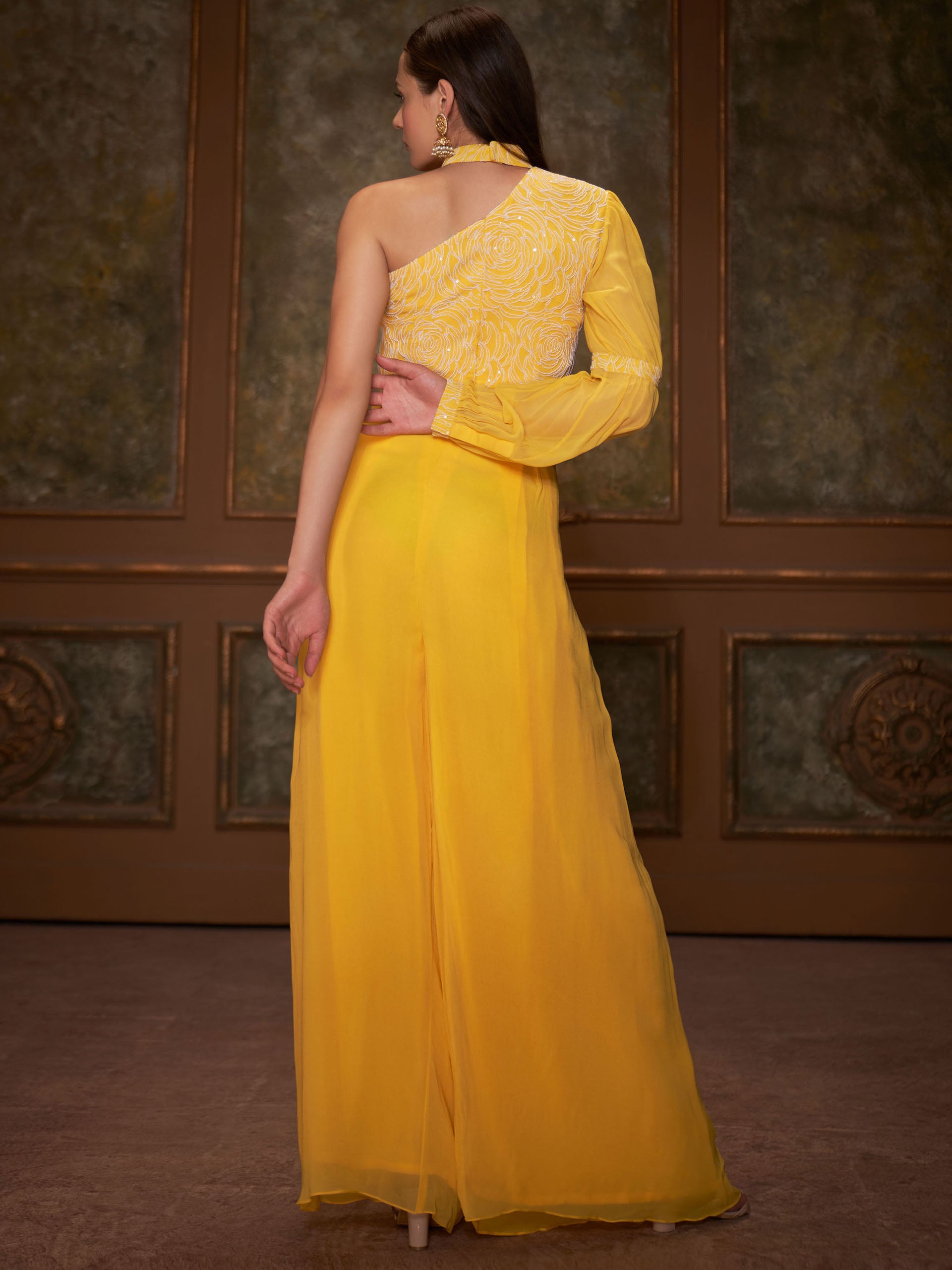 Yellow Thread Flared Pant Set image 3