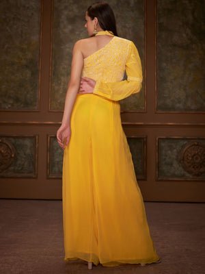 Yellow Thread Flared Pant Set image 3