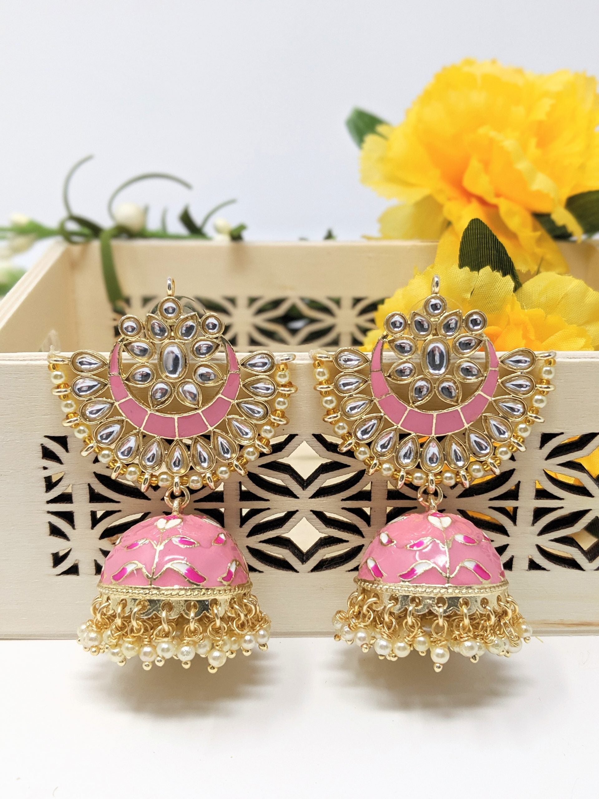 Meenakari Crescent Jhumka image 3