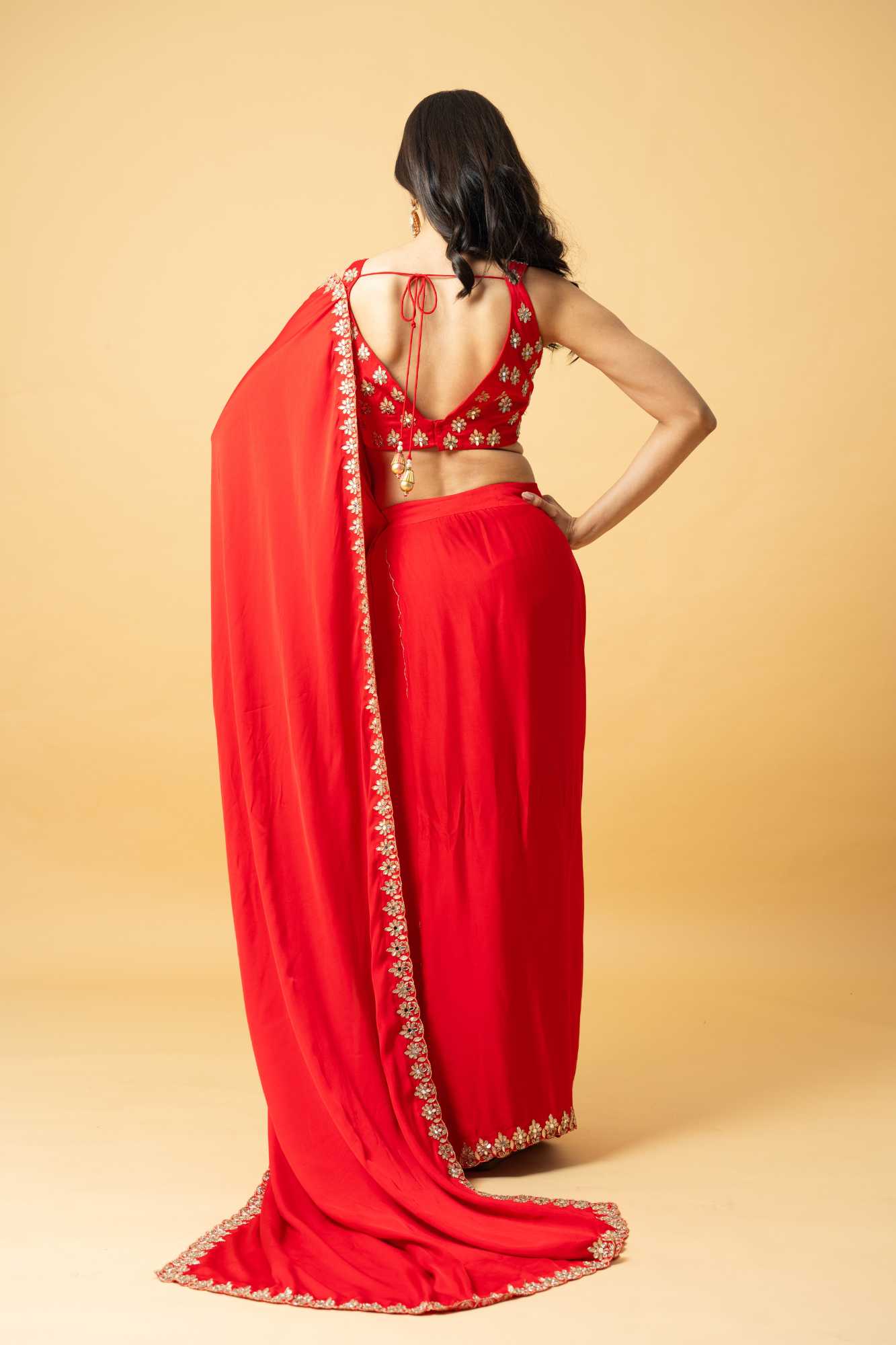Red Modal Satin Saree image 2