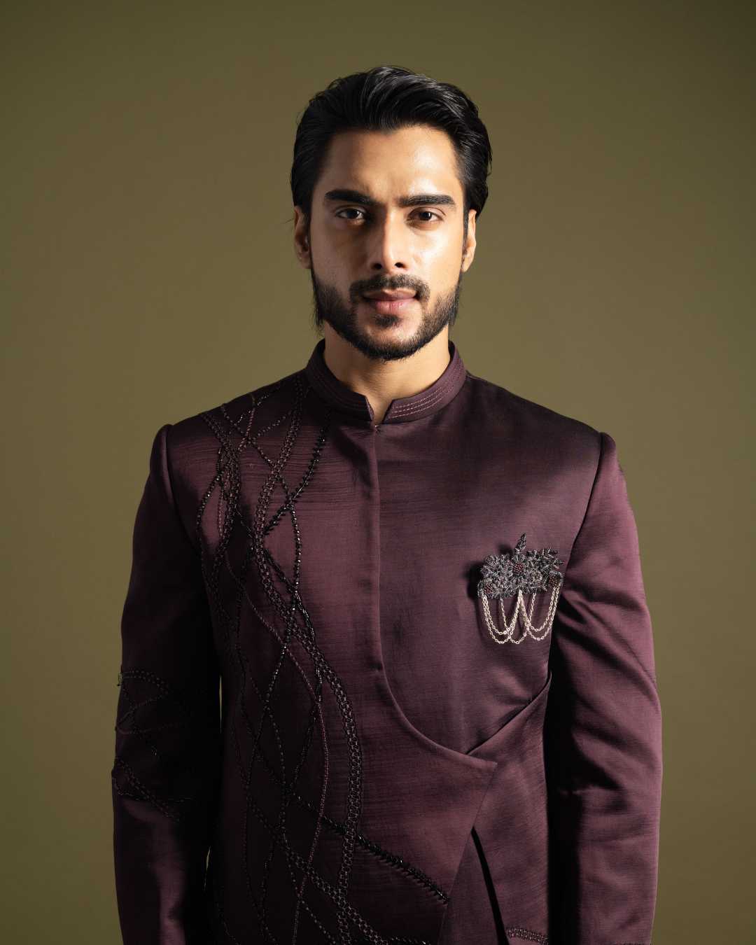 Wine Colour Achkan Set image 2