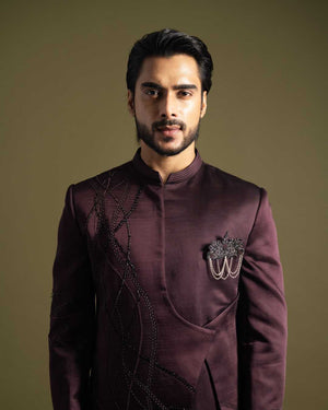 Wine Colour Achkan Set image 2