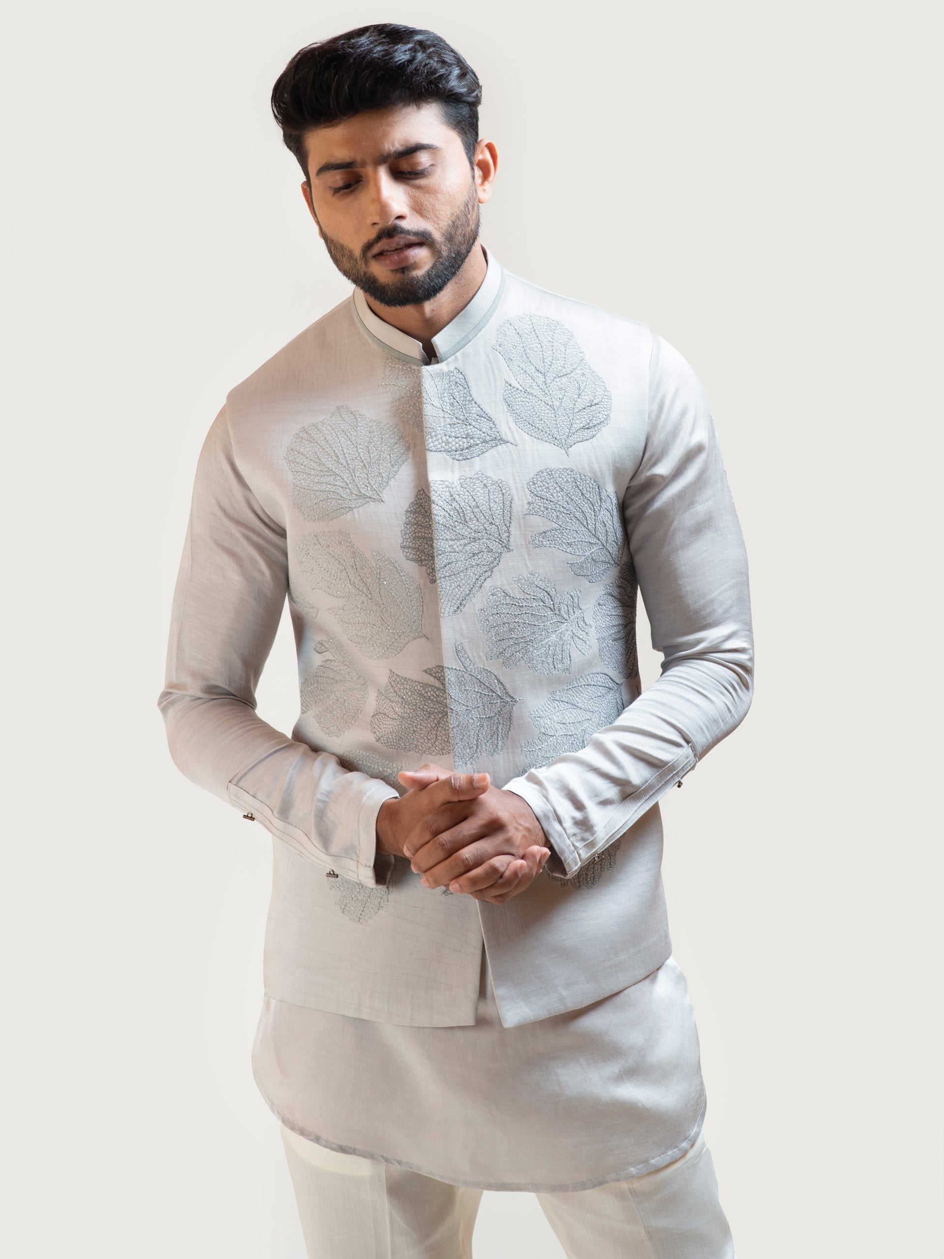 Gray Maple Leaf Nehru Jacket image 1