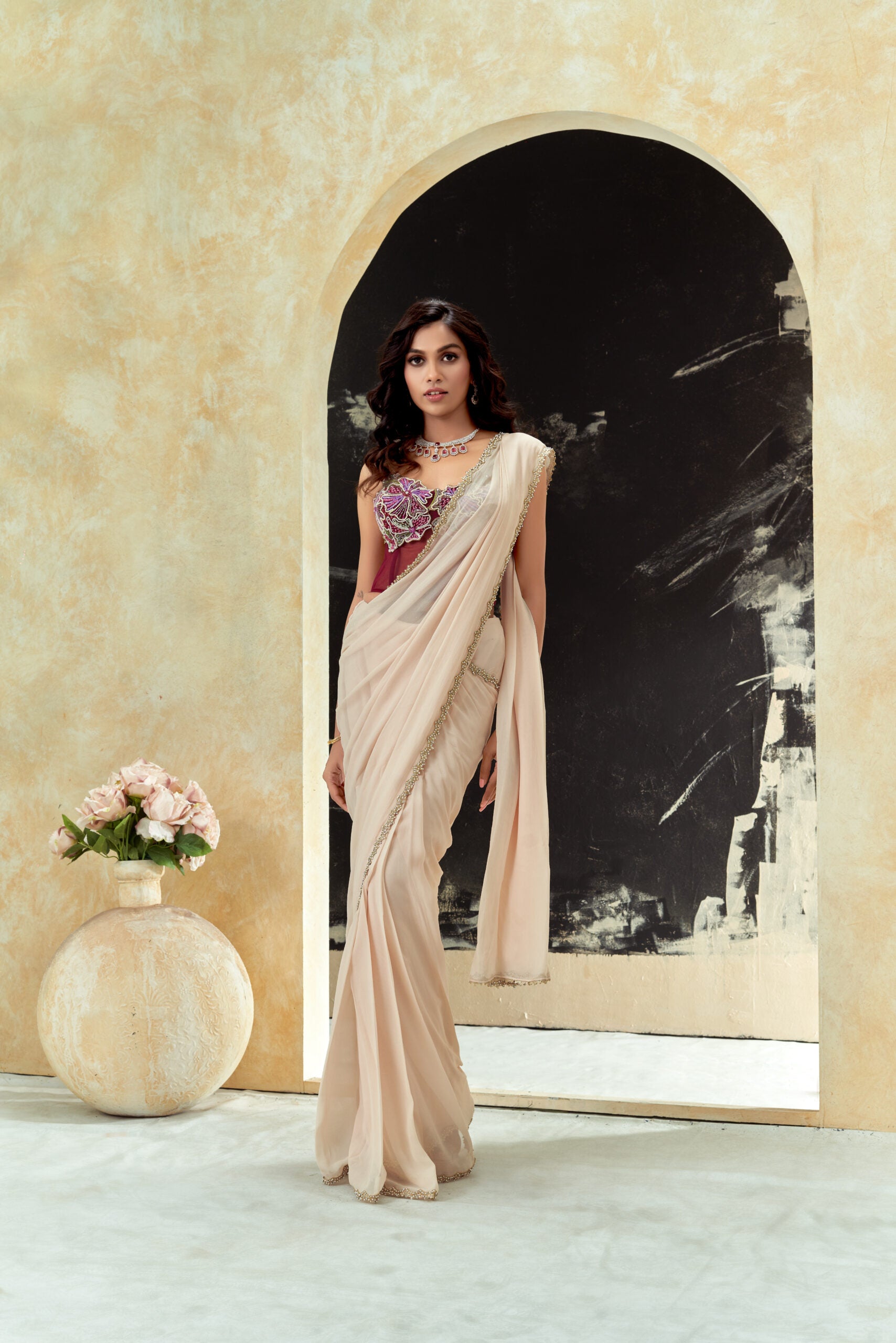 Powder Pink saree and Corset blouse set (Copy) image 5