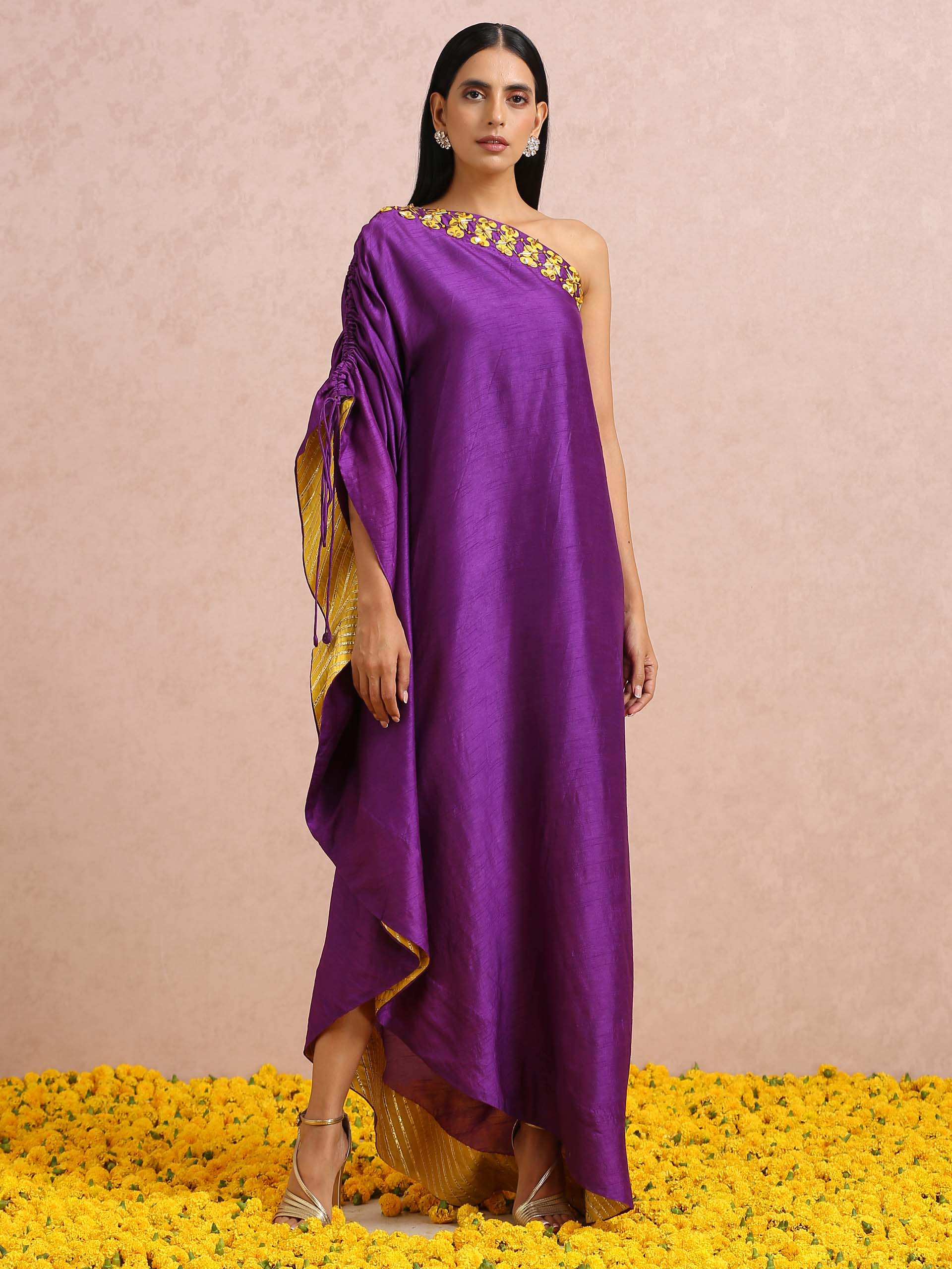 Purple Embroidered One-Shoulder Kaftan Tunic image 8